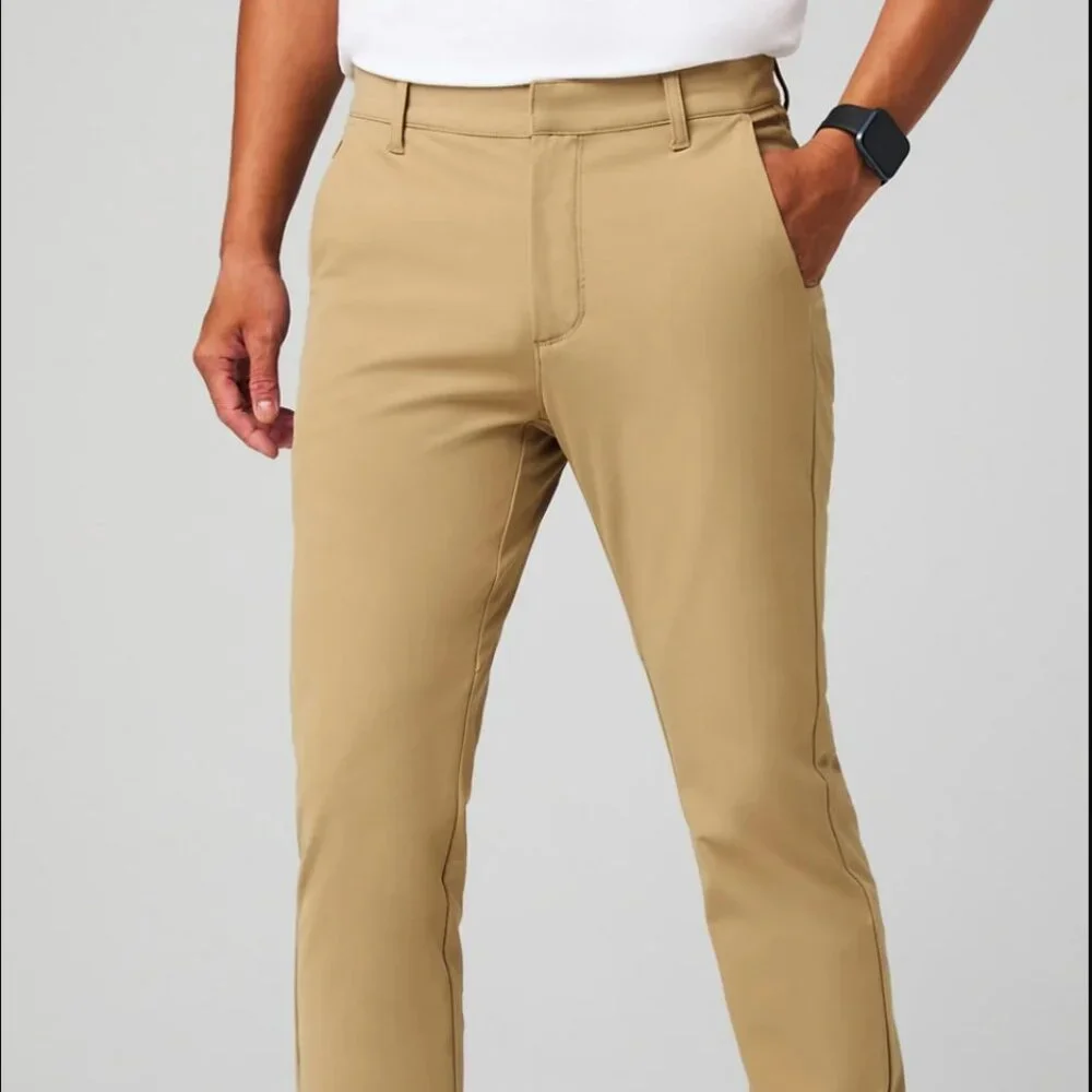 Fabletics The Don Trouser, Slim Fit, Dark Twill (Khaki), 30Wx30L, EUC